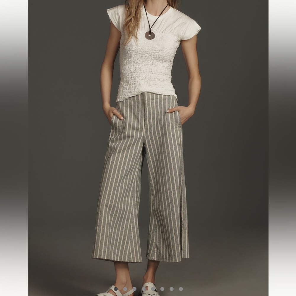 Pilcro Gray and Cream Striped Trousers